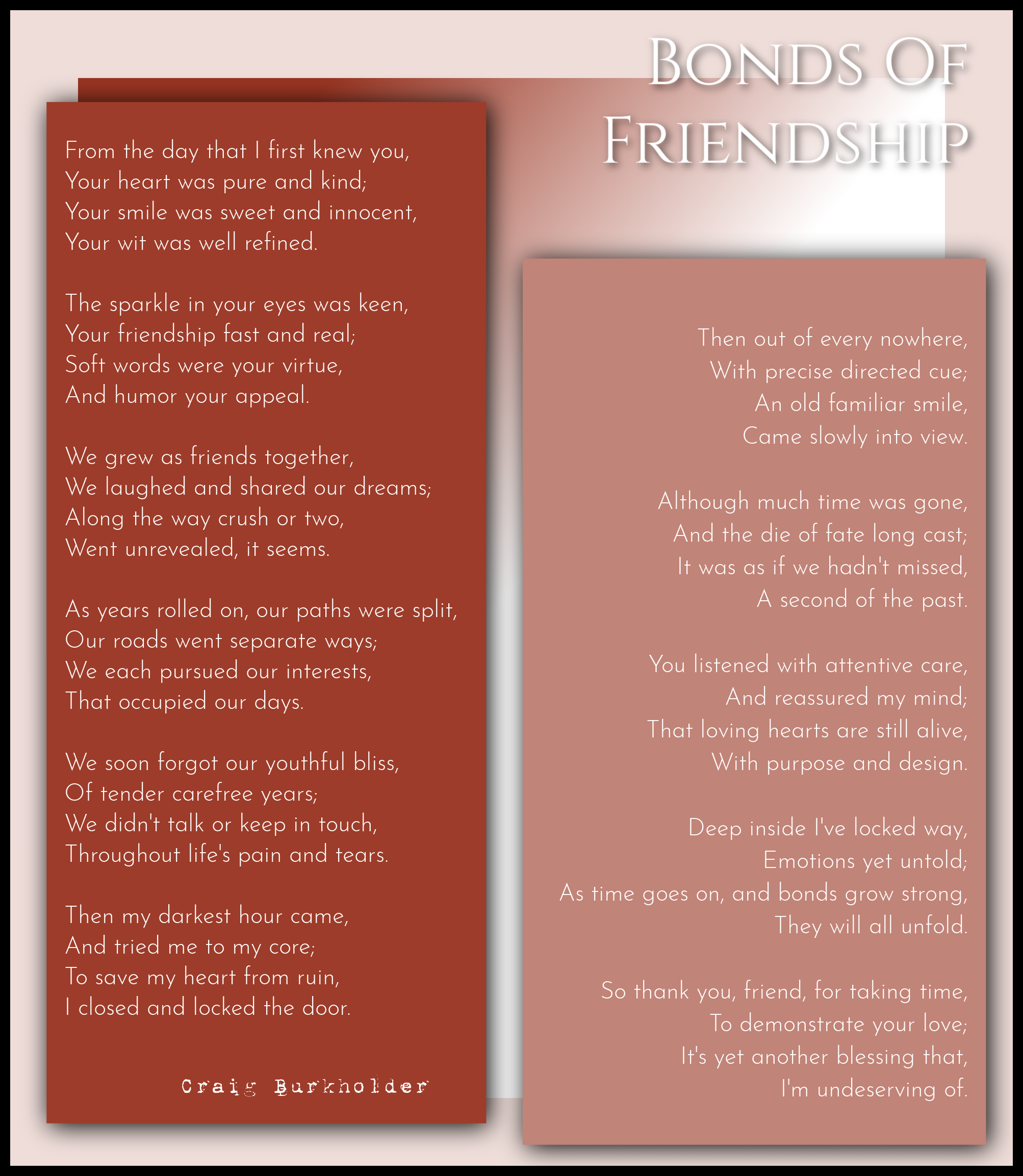 Bonds Of Friendship-Craig Burkholder | Friendship Poems
